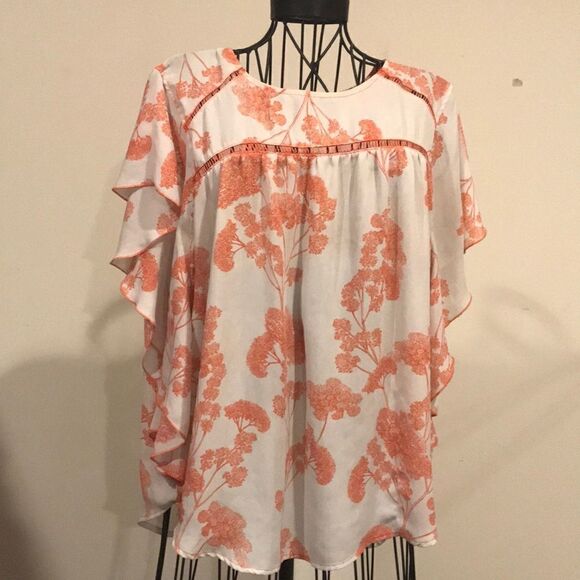 Joseph A. Ruffle Sleeve Floral Blouse - Size Large - Picture 1 of 8